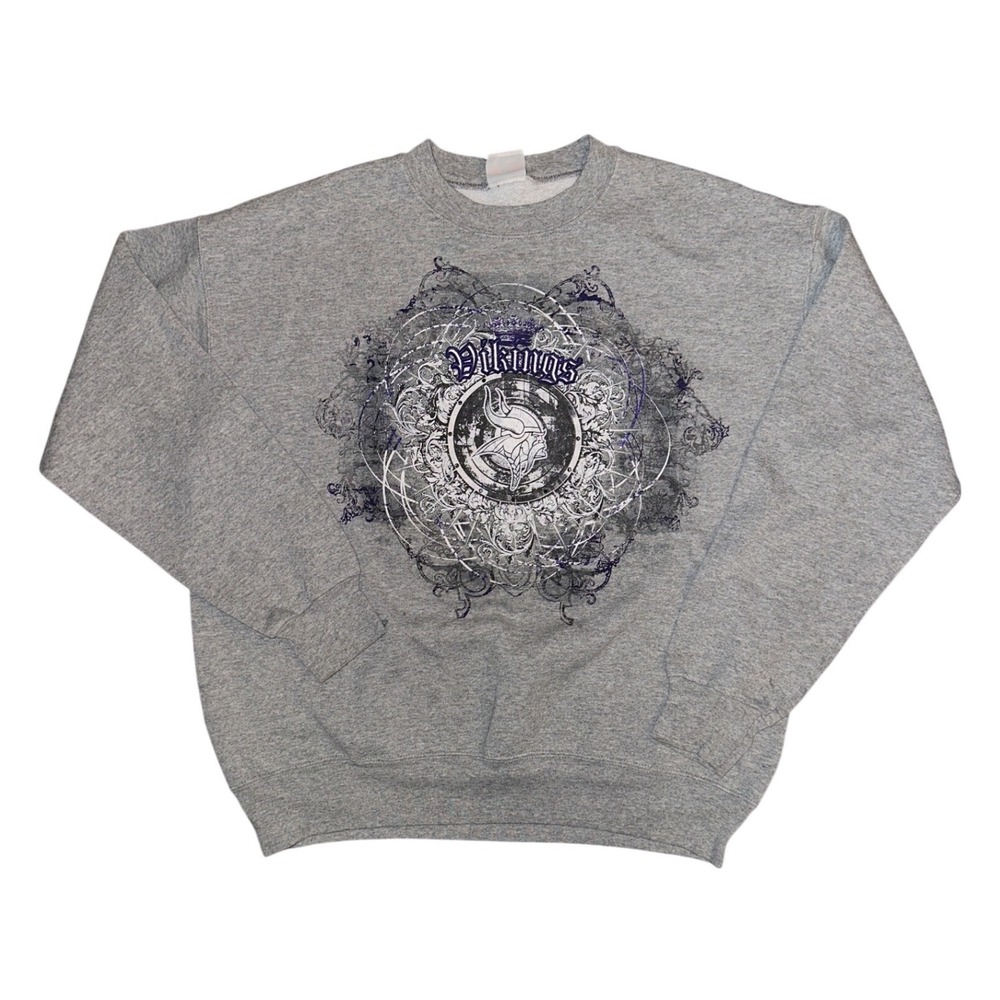 NFL Team Apparel Minnesota Vikings Sweatshirt Heather Gray Graphic Crewneck XL